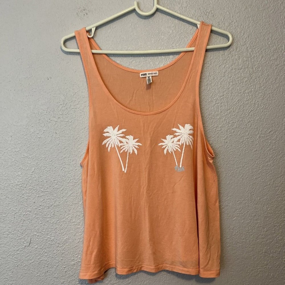 Victoria's Secret Super Soft White Palm Trees on Sherbet Orange Tank Size Small